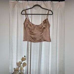 Bustier style light pink satin crop top